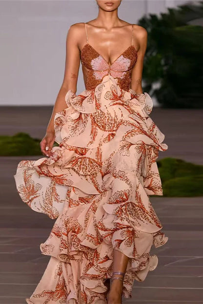 Elegante vestido bohemio plisado con cuello en V