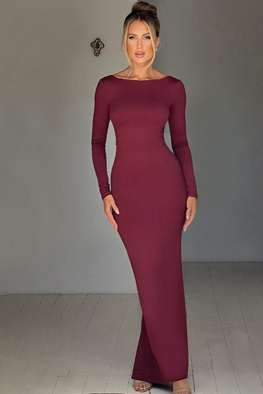 Vestido Formal Ajustado sin Espalda de Manga Larga