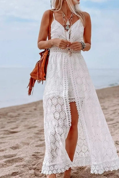 Vestido Bohemio Hueco con Cuello en V de Encaje
