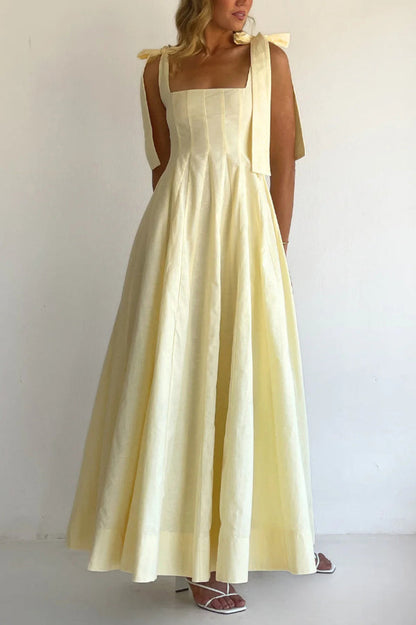 Solid Color Sleeveless Tie-up Suspender Elegant Patchwork Maxi Dress