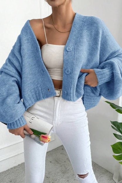 Marled V Neck Bell Sleeve Cardigan