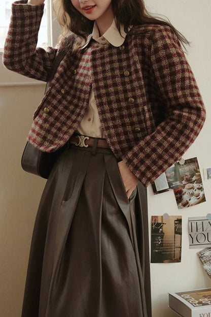 Chaqueta vintage de tartán con botonadura sencilla