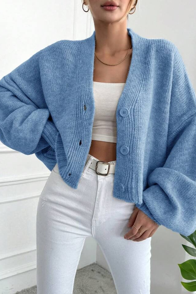Marled V Neck Bell Sleeve Cardigan