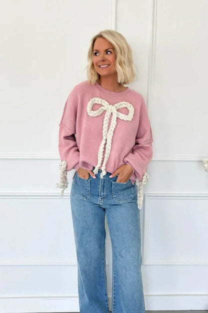 Sudadera holgada con paneles y apliques 3D de lazo