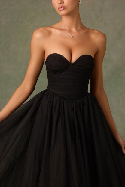 Sheer Bustier Strapless Cocktail Dress