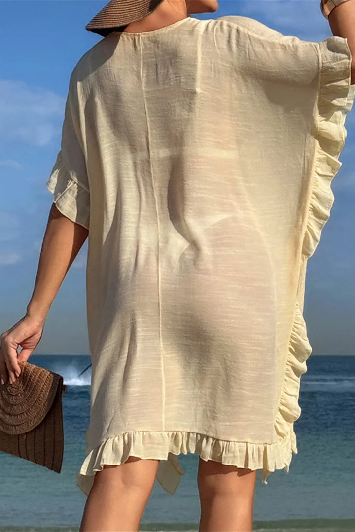 Vestido Boho Tipo Túnica de Crochet de Manga Corta