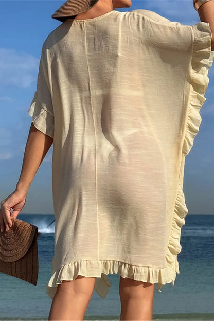 Vestido Boho Tipo Túnica de Crochet de Manga Corta