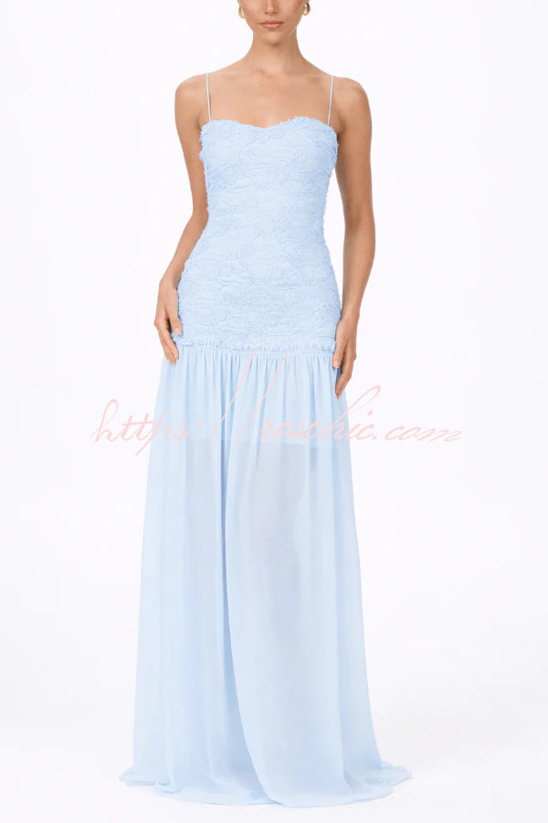 Stylish Three-dimensional Floral Chiffon Patchwork Strapless Elegant Maxi Dress