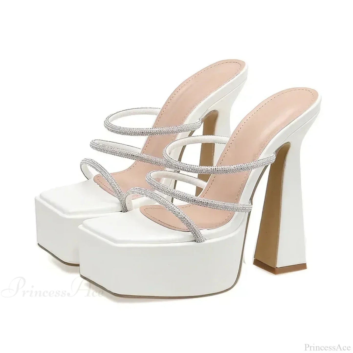 5CM Platform Sandals Hot Sexy Narrow Band Diamond Peep Toe 15CM Thick High Heel Slipper Mules High Heel