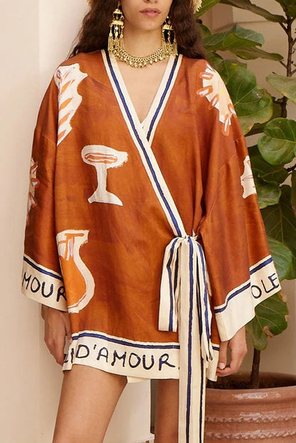 Fun Print Wrap Mini Dress