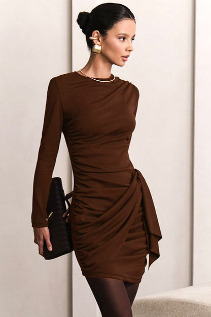 Minivestido ajustado bodycon sexy con fruncido y cuello redondo