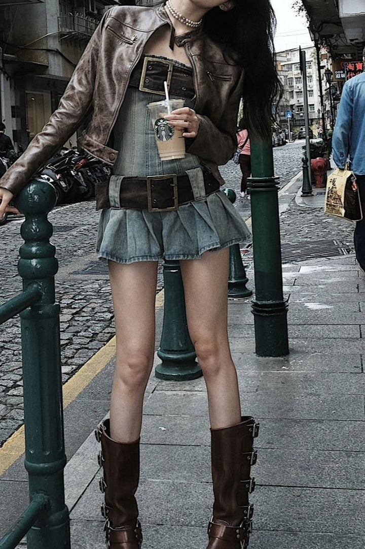 Retro  Belted Denim Dress