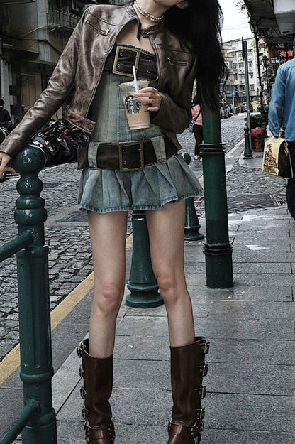 Retro  Belted Denim Dress