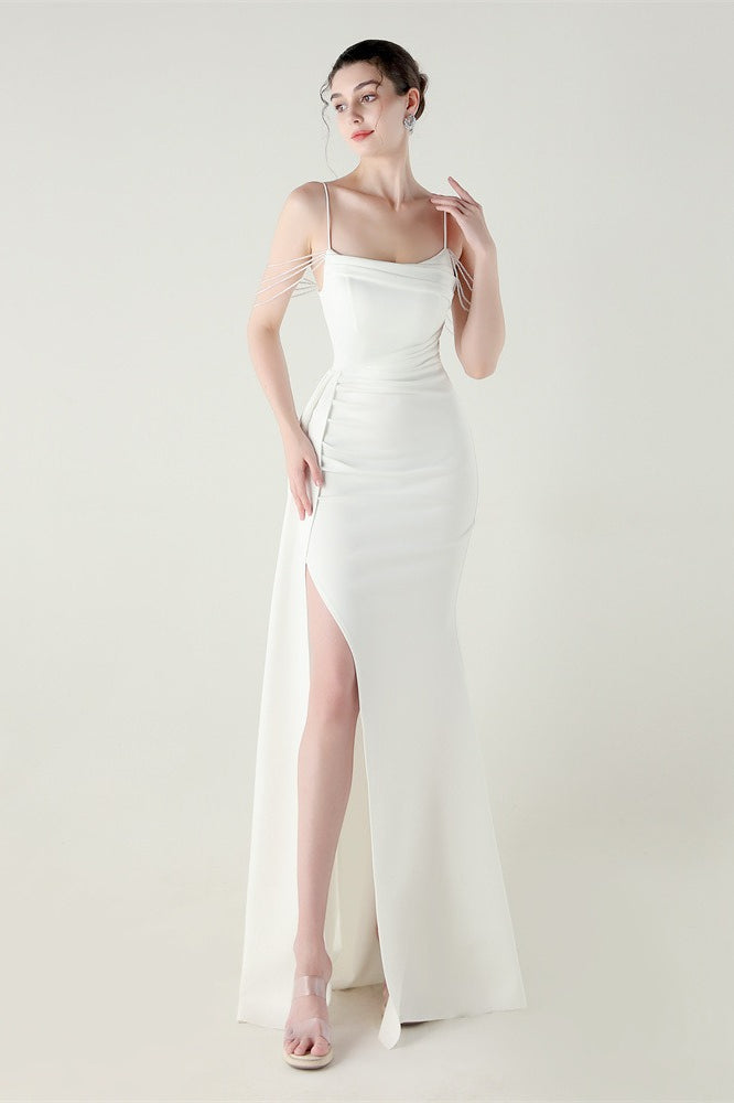 Vestido de fiesta de sirena de satén con tirantes finos