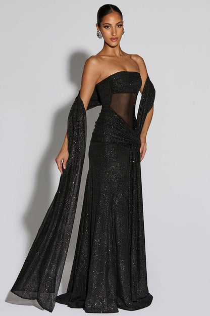 Vestido de fiesta plateado, sexy, elegante, sin tirantes, con hombros descubiertos