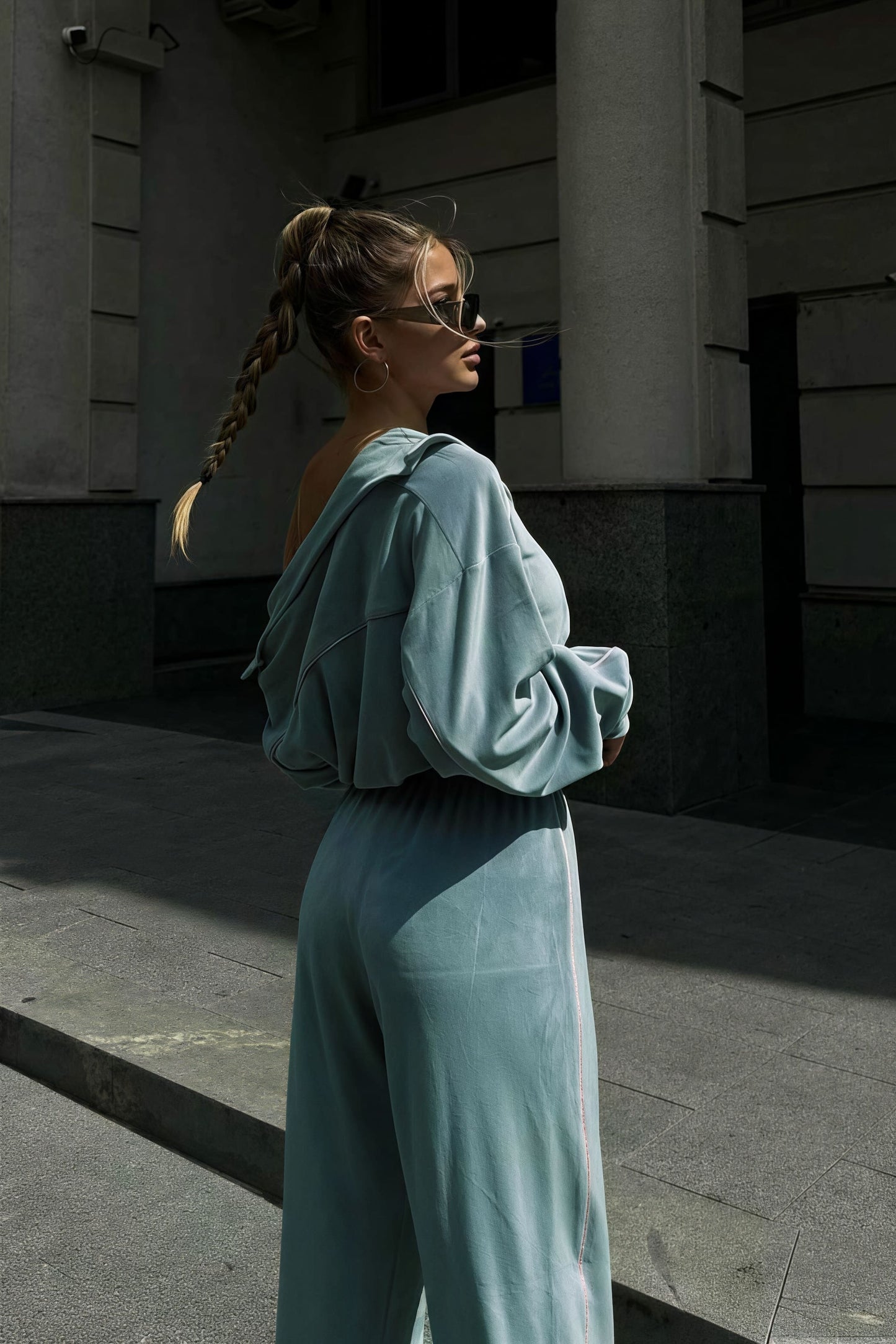 Athletic Velvet Collar Zipper Long Sleeve Two Piece Set