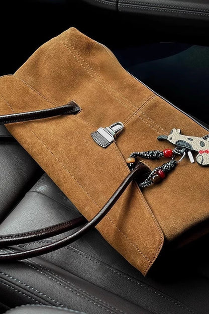 Bolso Tote Elegante Chic de Ante Liso con Cierre Metálico