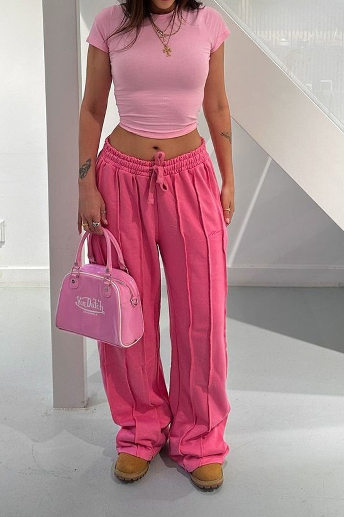 Pantalones con cordón holgados 3D de línea sólida