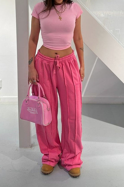 Pantalones con cordón holgados 3D de línea sólida