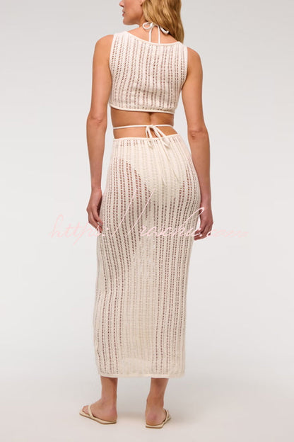Beach Day Crochet Knit Cutout Waist Coverup Stretch Maxi Dress