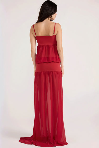 Vestido maxi cami patchwork transparente y liso sexy