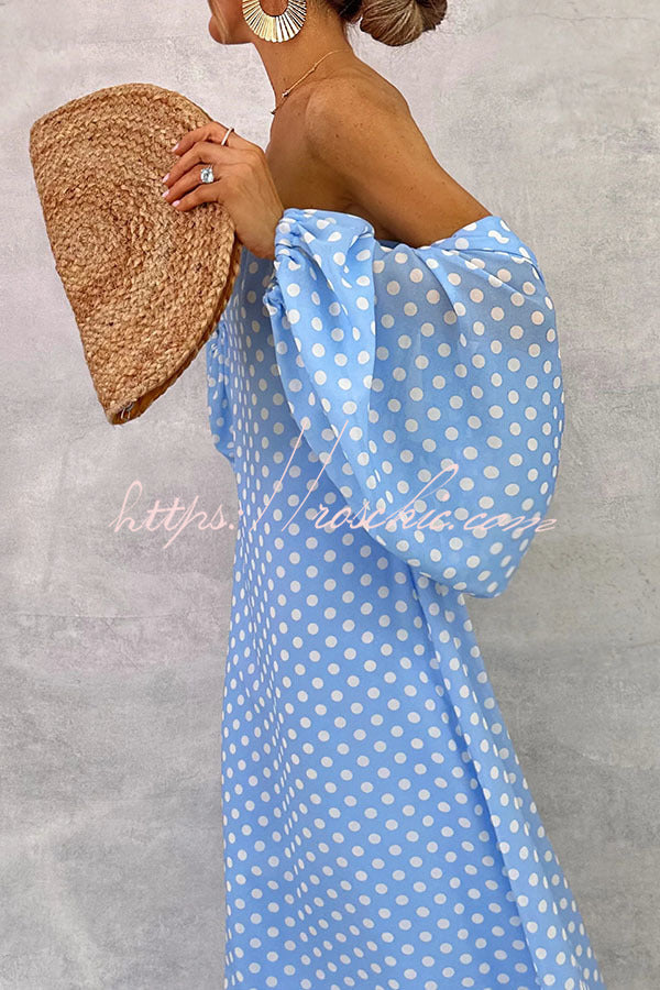 Alyasia Chiffon Polka Dot Print Split Balloon Sleeve Back Smocked Maxi Dress