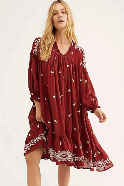 Vestido midi bohemio floral de manga larga