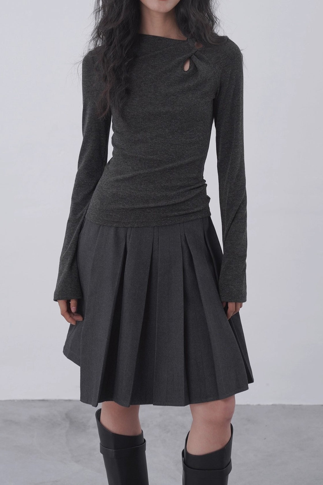 Sheer Panel Flare Knit Top