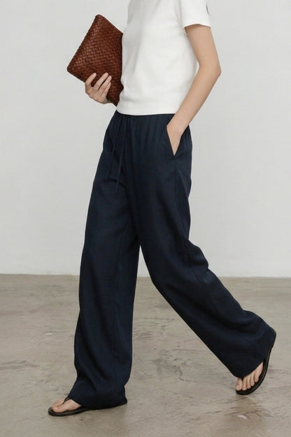 Linen Relaxed Draped Wide Leg Pants