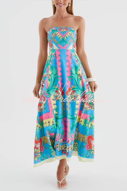Unique Printed Sleeveless Off-shoulder Casual Vacation Midi Dresses