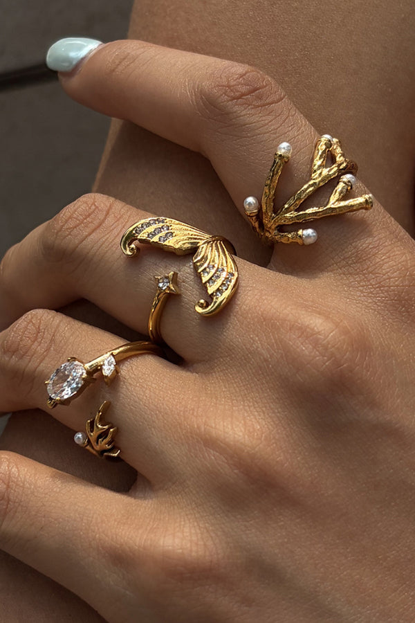 Ocean-themed Diamond-encrusted Fashion Open Ring