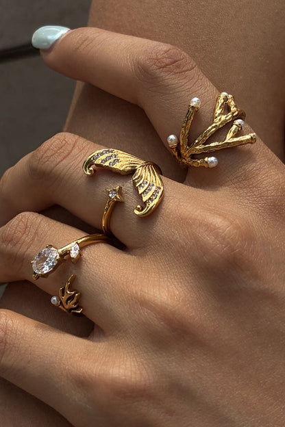 Ocean-themed Diamond-encrusted Fashion Open Ring