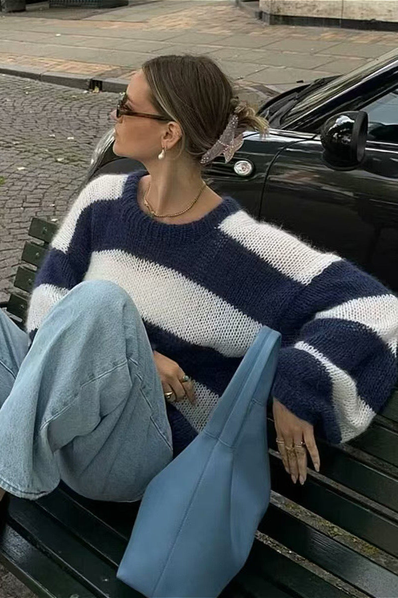 Streetwear Striped Crewneck Casual Stylish Sweater