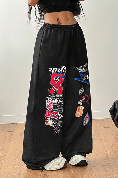 Pantalones informales anchos de hip hop estampados
