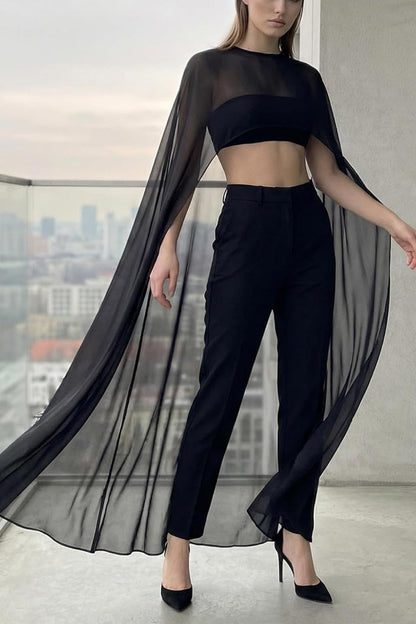 Fashionable Mesh See-through Maxi Cover-up Shawl Cape