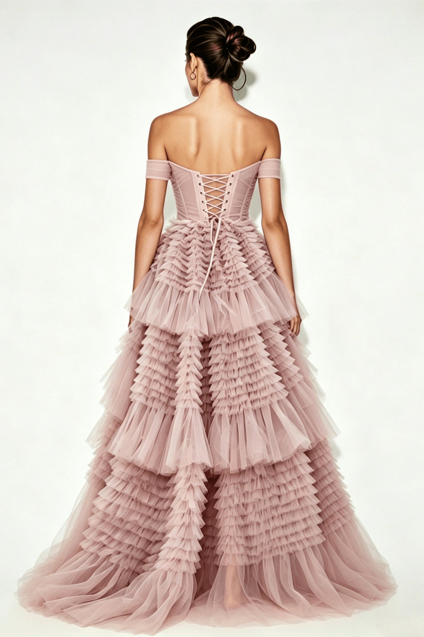 Pink Layered Tulle Prom Dress