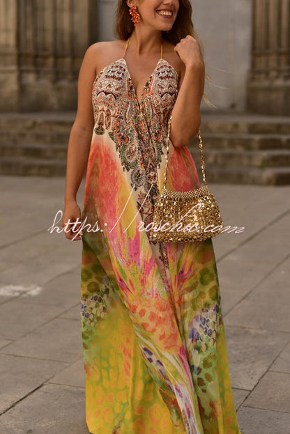 Bohemian Style Unique Print Sleeveless Backless Loose Maxi Dress