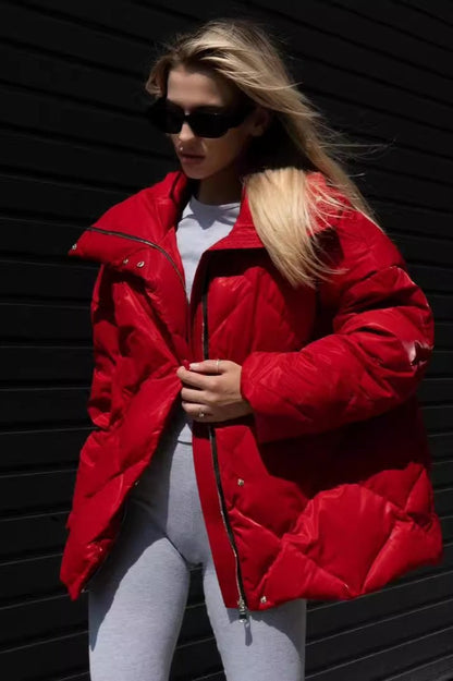 Quilted Oversized Lapel Puffer Coat