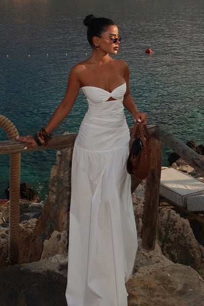 Strapless Hollow Out Beach Maxi Dress