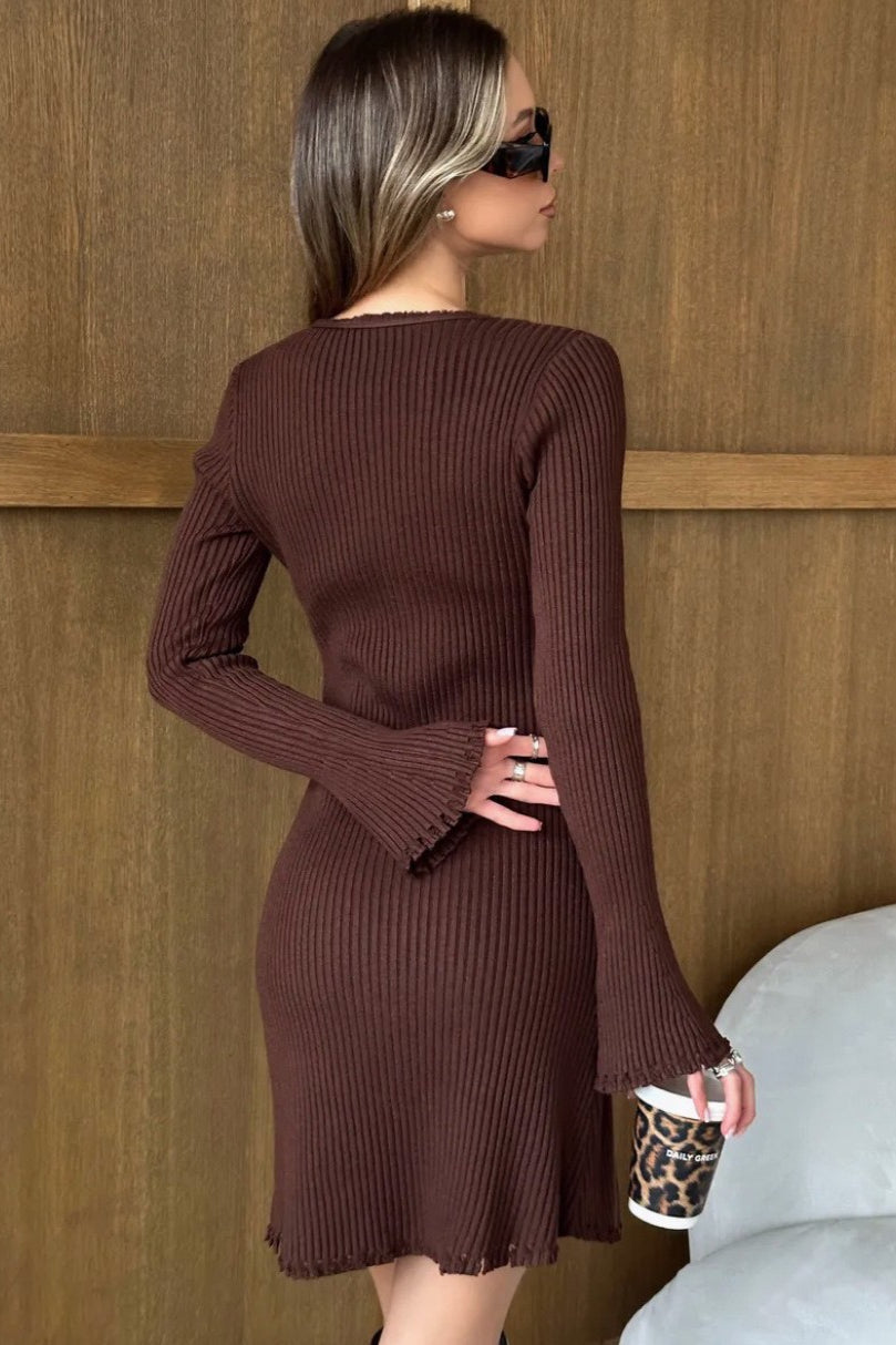 Vestido de punto liso con botones delanteros