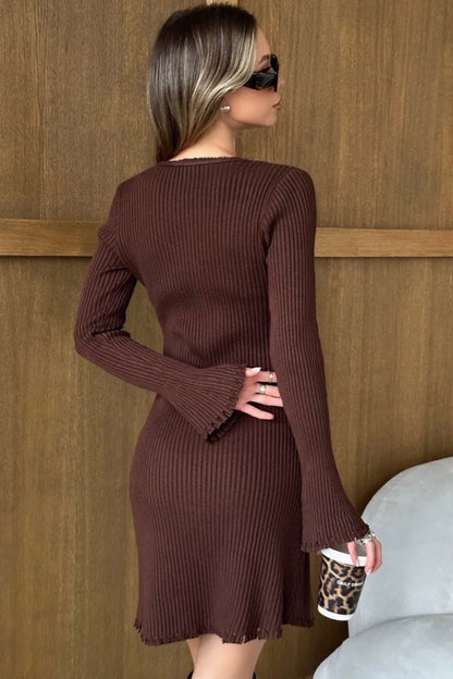 Vestido de punto liso con botones delanteros