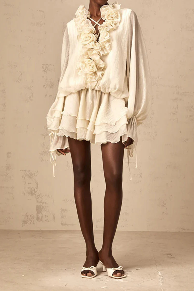 Vestido bohemio holgado con volantes y pliegues