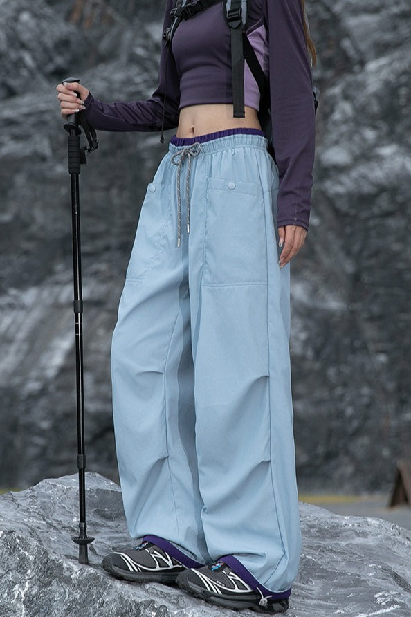 Pantalones anchos cargo de secado rápido, con puños y de colores