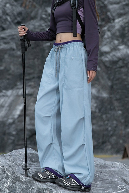 Pantalones anchos cargo de secado rápido, con puños y de colores