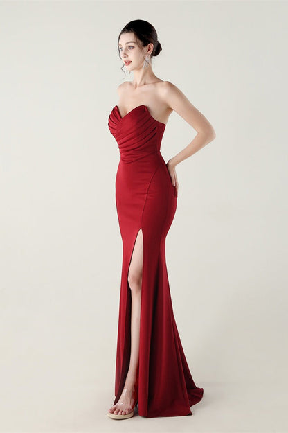 Vestido de fiesta plisado palabra de honor con escote corazón