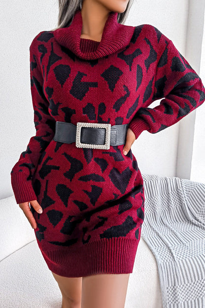 Vestido de cuello alto con estampado de leopardo