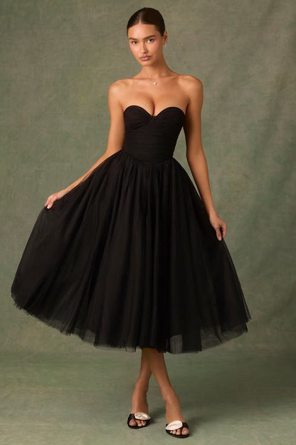 Sheer Bustier Strapless Cocktail Dress