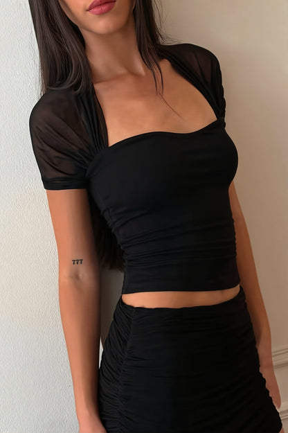 Blusa informal transparente de malla sólida con empalmes
