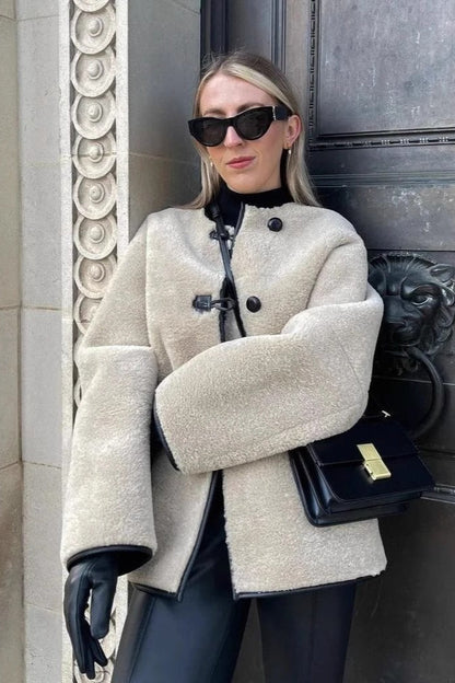 Round Neck Faux Fur Long Coat