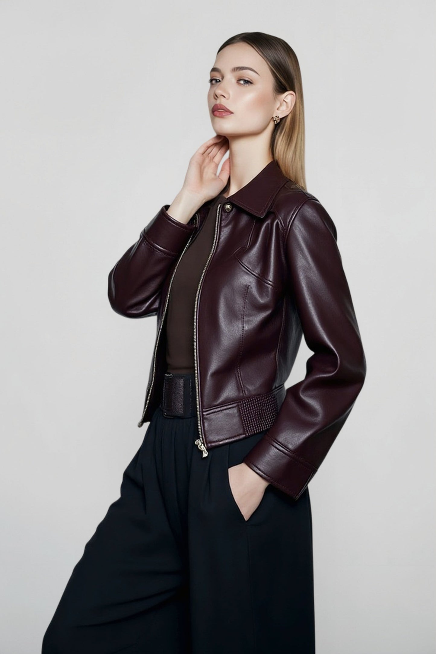 Vintage Notch Lapel Leather Jacket